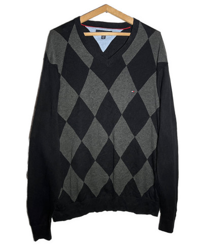 Tommy Hilfiger fekete szürke mintás kötött pulóver XXXL