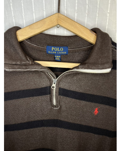Polo Ralph Lauren barna csíkos negyedzipzáros pulóver L