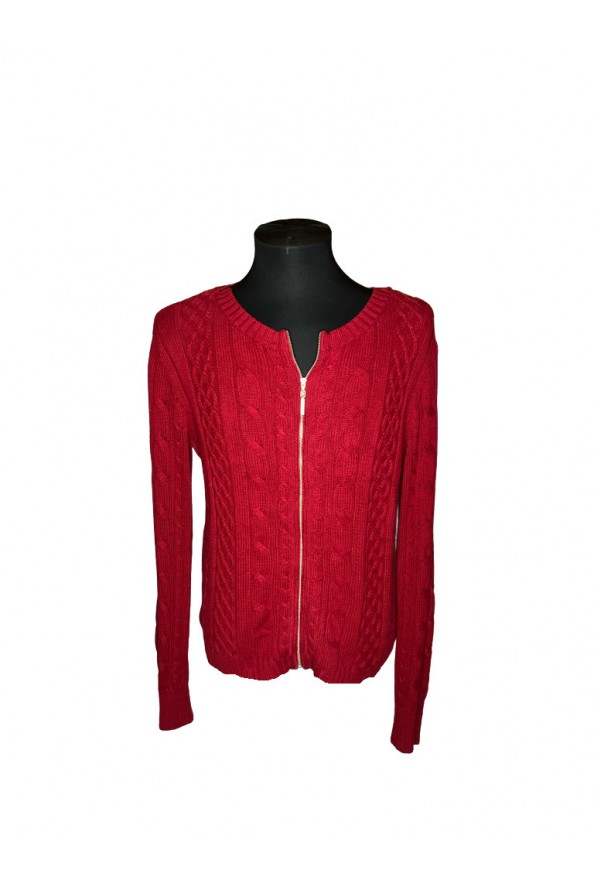 Tommy Hilfiger piros vintage zipzáros kötött pulóver L