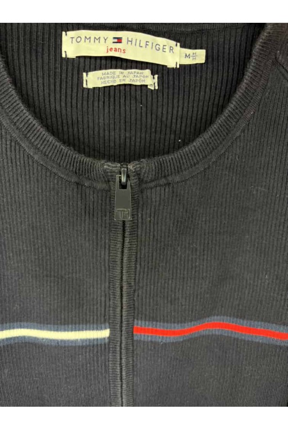Tommy Hilfiger Jeans fekete bordázott zipzáros pulóver M