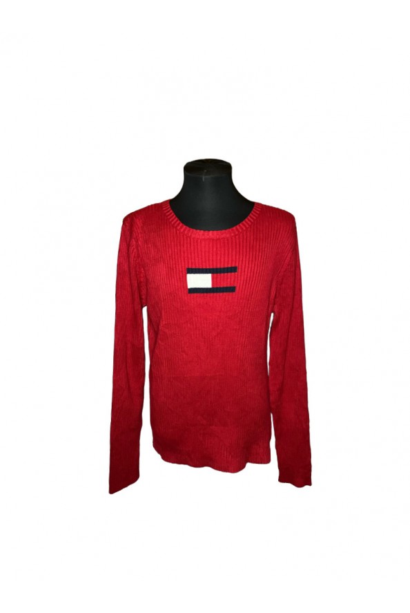 Tommy Hilfiger vintage piros mintás bordázott pulóver XL
