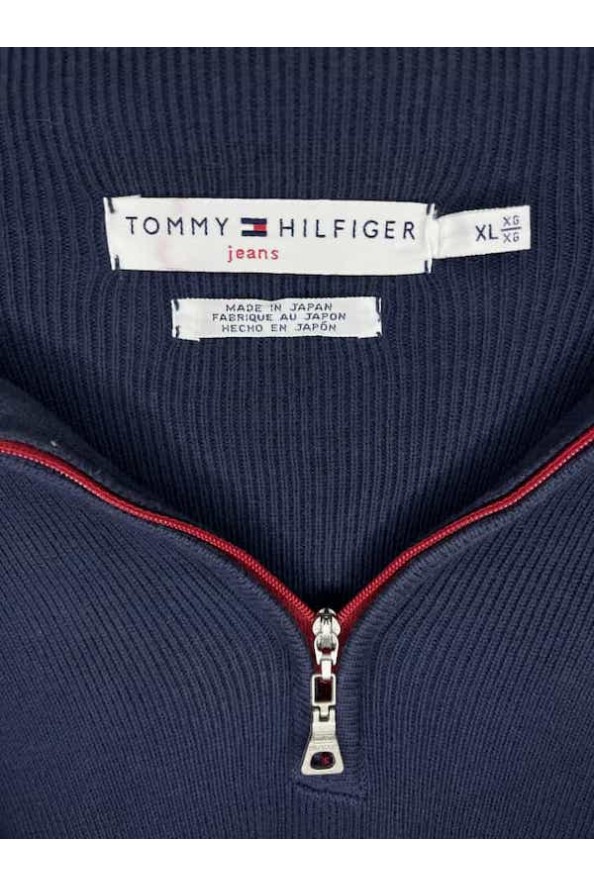 Tommy jeans sötétkék piros csíkos bordázott pulóver L