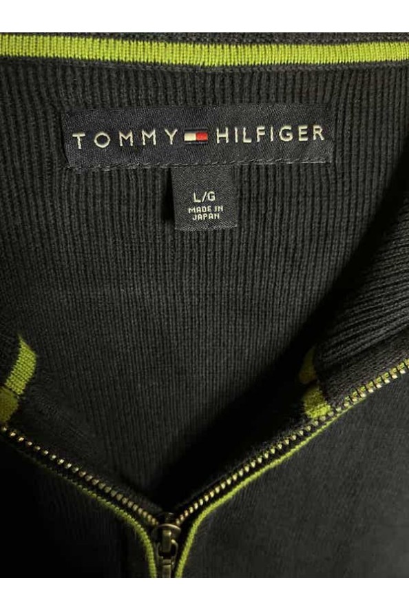 Tommy Hilfiger fekete zipzáros zöld sávos pulóver XL/XXL