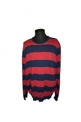 Tommy Hilfiger sötétkék piros kötött pulóver XXL