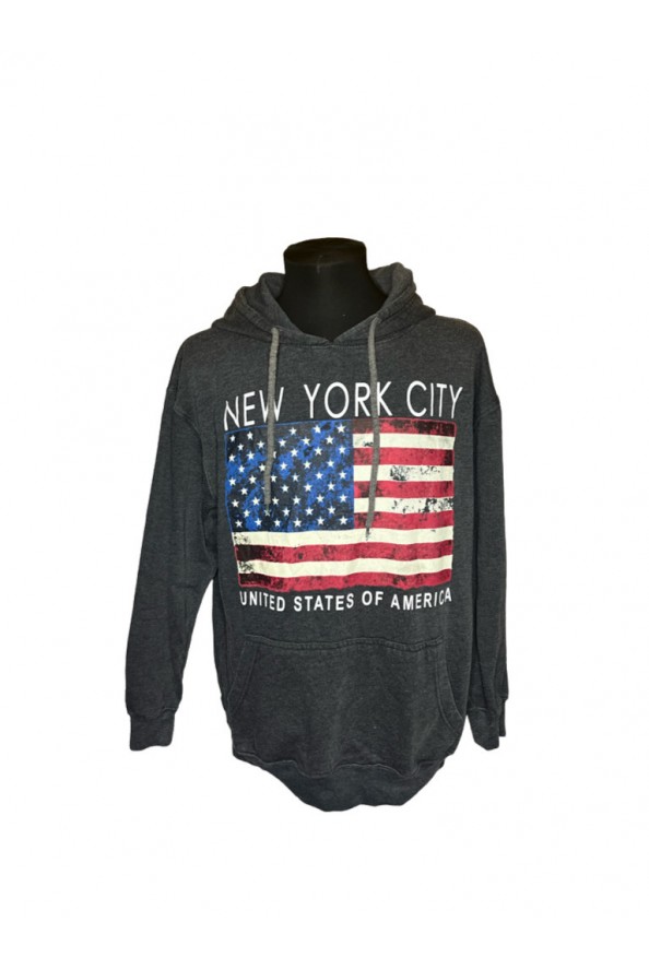 Ms Clothing Inc szürke amerikai mintás vékony hoodie L