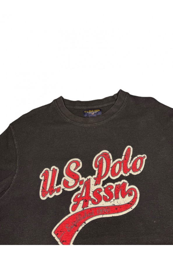 U.S. Polo ASSN fekete piros feliratos vékony bordázott pulóver L/XL