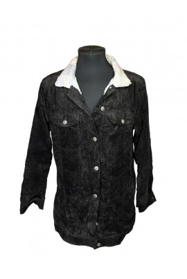 Fashion Nova fekete kordbársony bundás kabát M/L